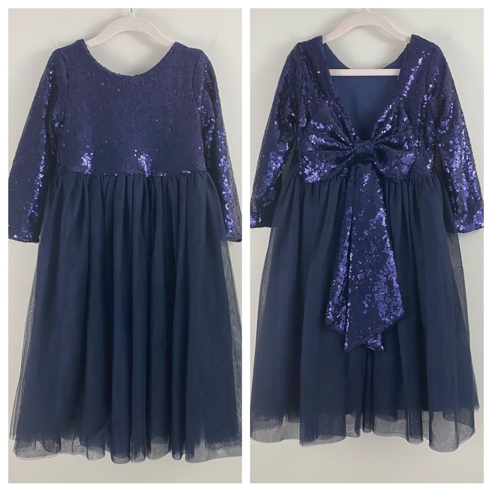 Cilucu Navy Blue Sequin Bow-Back Dress